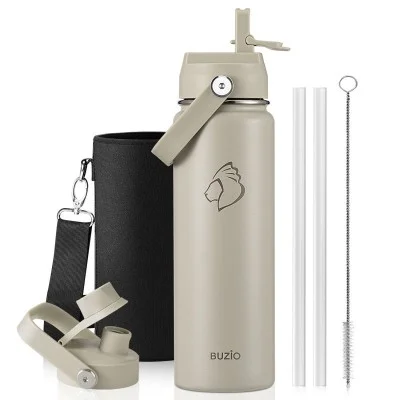 Buzio Duet Series Water Bottle with 2 Lids and Sleeve 700ML - Beige